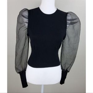 Idem Ditto Women's Sheer Balloon Sleeve Sweater Black Size L